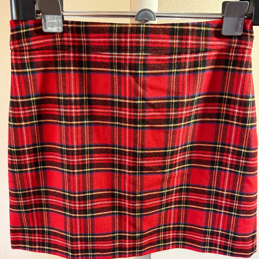 J. Crew tartan wool blend A-line mini skirt red black plaid NEW sz 12